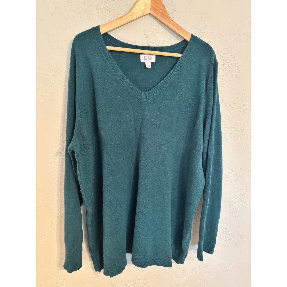 Croft & Barrow Womens Plus 3X Teal Green V-Neck Acrylic Knit Sweater Long Sleeve